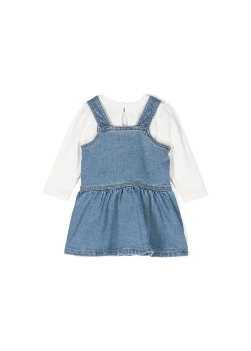 Moschino Kids Salopette Denim con Teddy Bear con T-shirt Bianca per Neonate