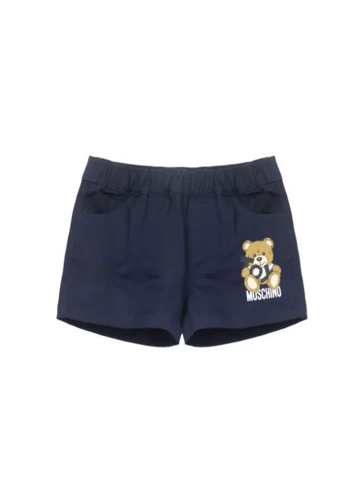 Moschino Kids Shorts Blu Navy con Stampa Toy per Neonati