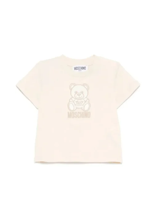 Moschino Kids T-shirt Beige con Ricamo Teddy per Neonati