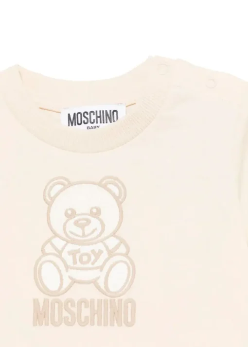 Moschino Kids T-shirt Beige con Ricamo Teddy per Neonati