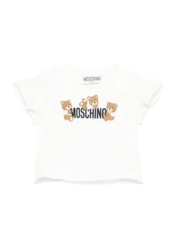 Moschino Kids T-shirt Bianca con Stampa per Neonate