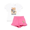 Moschino Kids T-shirt Bianca con Short Fucsia con Stampa per Neonate
