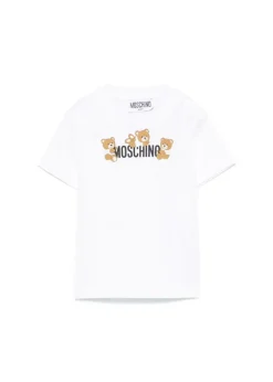 Moschino Kids T-shirt Bianca con Stampa Teddy per Neonati