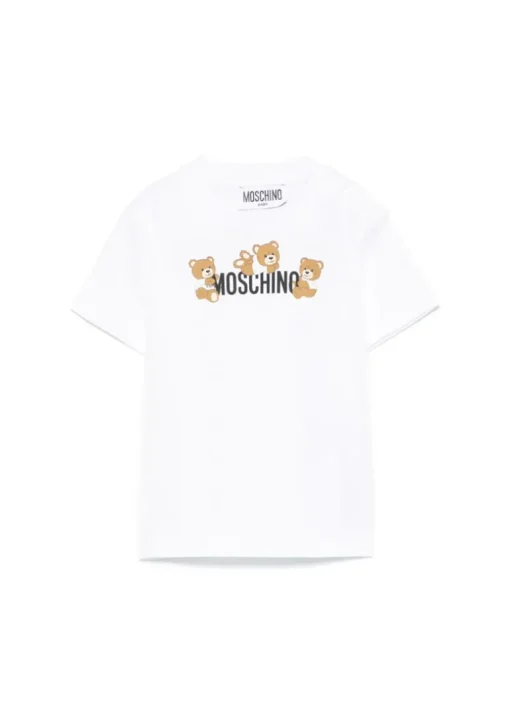 Moschino Kids T-shirt Bianca con Stampa Teddy per Neonati