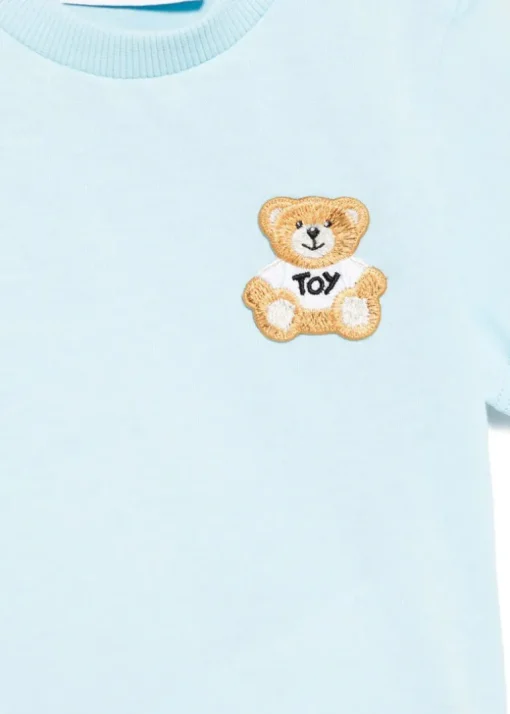Moschino Kids T-shirt Celeste con Ricamo Toy per Neonati
