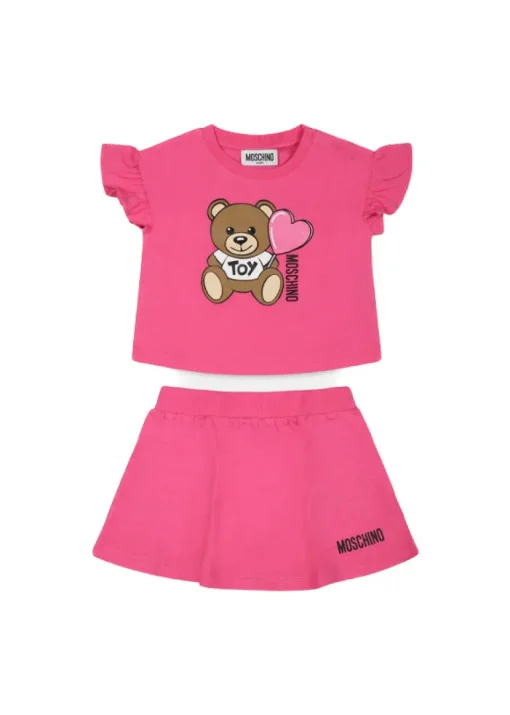 Moschino Kids T-shirt con Stampa con Gonna Fucsia per Neonate