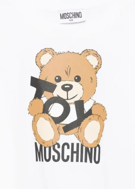 Moschino Kids T-shirt Crop Bianca con Stampa Toy per Bambine