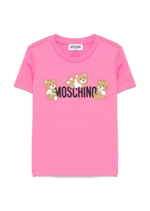 Moschino Kids T-Shirt Fucsia con Stampa Teddy per Bambine