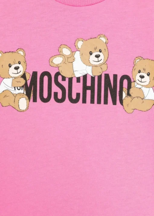 Moschino Kids T-Shirt Fucsia con Stampa Teddy per Bambine