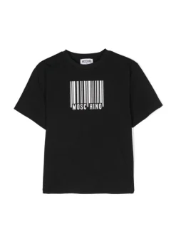 Moschino Kids T-shirt Nera con Stampa Codice a Barra per Bambini
