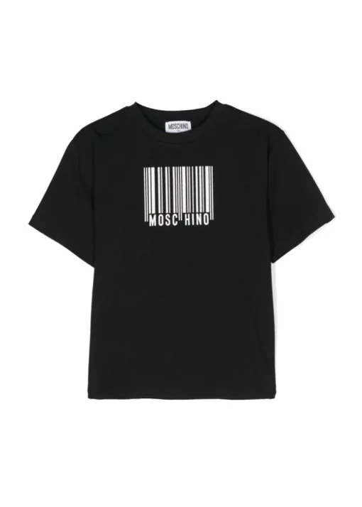 Moschino Kids T-shirt Nera con Stampa Codice a Barra per Bambini