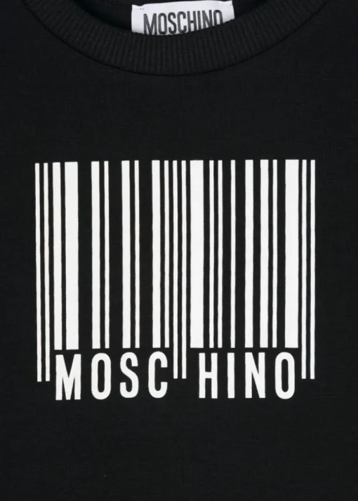 Moschino Kids T-shirt Nera con Stampa Codice a Barra per Bambini