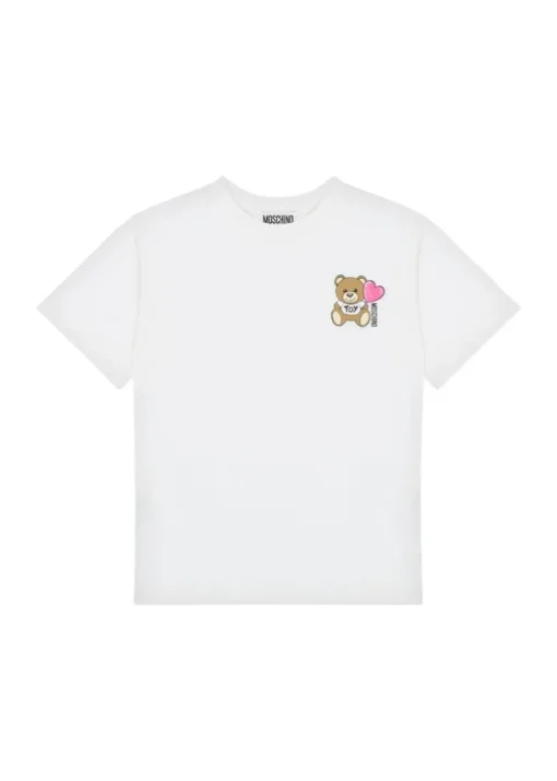 Moschino Kids T-shirt Panna con Stampa Teddy per Bambine