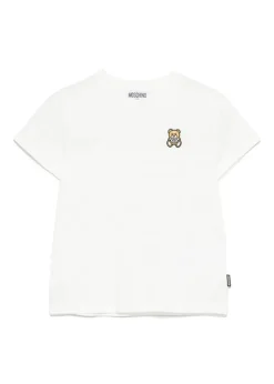 Moschino Kids T-Shirt Panna con Ricamo Teddy per Bambini