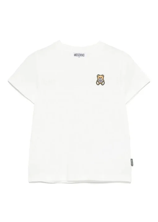 Moschino Kids T-Shirt Panna con Ricamo Teddy per Bambini