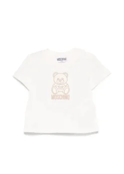 Moschino Kids T-shirt Panna con Ricamo Teddy per Neonati