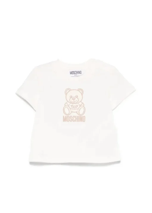 Moschino Kids T-shirt Panna con Ricamo Teddy per Neonati