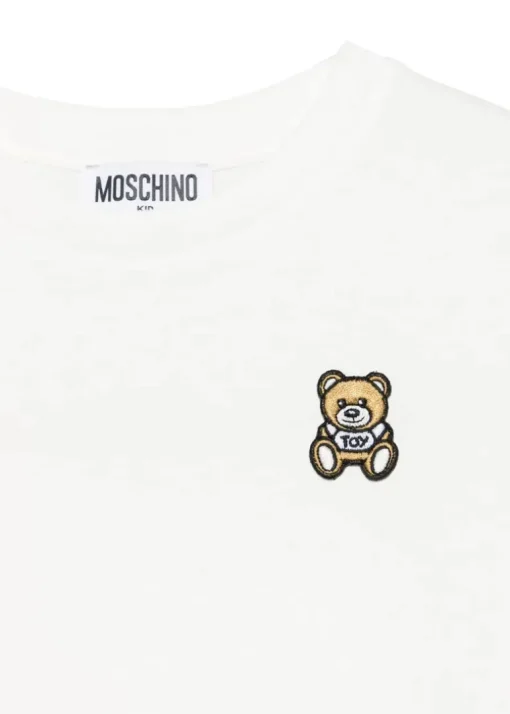 Moschino Kids T-Shirt Panna con Ricamo Teddy per Bambini