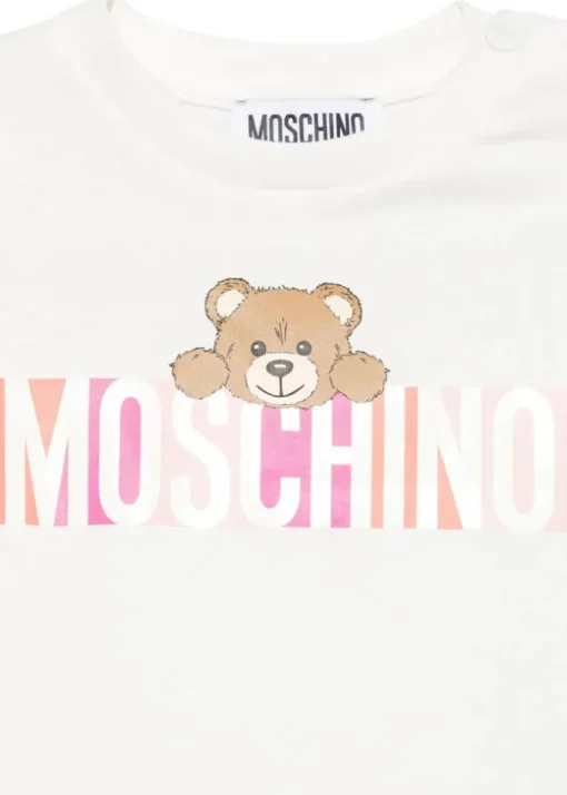 Moschino Kids T-shirt Panna con Stampa Colorful per Neonate