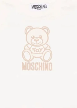 Moschino Kids T-shirt Panna con Ricamo Teddy per Neonati
