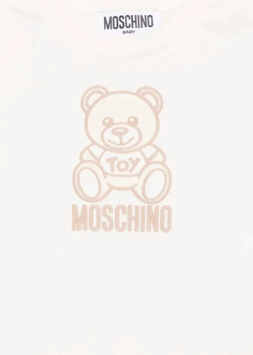 Moschino Kids T-shirt Panna con Ricamo Teddy per Neonati