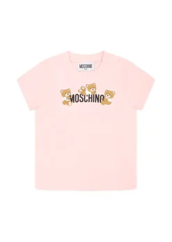 Moschino Kids T-shirt Rosa con Stampa Teddy per Neonate