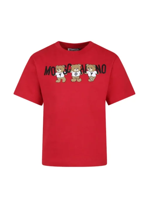 Moschino Kids T-Shirt Rosso con Teddy Bear per Bambini