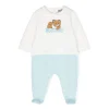 Moschino Kids Tutina Bianco/Cielo con Stampa Logo per Neonati