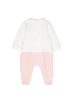 Moschino Kids Tutina Bianco/Rosa con Stampa Logo per Neonate