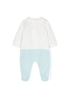 Moschino Kids Tutina Bianco/Cielo con Stampa Logo per Neonati