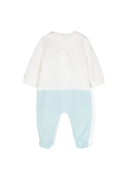 Moschino Kids Tutina Bianco/Cielo con Stampa Logo per Neonati