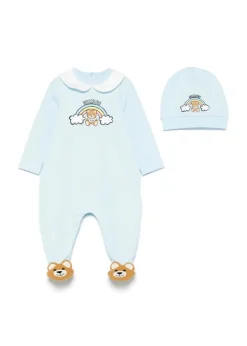 Moschino Kids Tutina Celeste con Cappello per Neonati