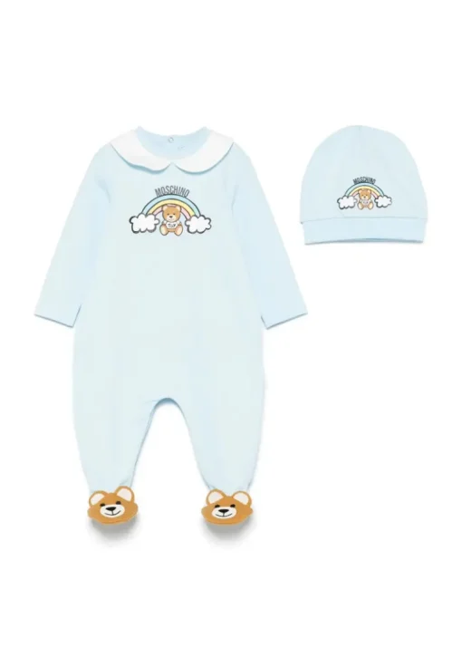 Moschino Kids Tutina Celeste con Cappello per Neonati