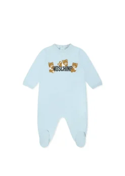 Moschino Kids Tutina Celeste con Stampa Teddy per Neonati