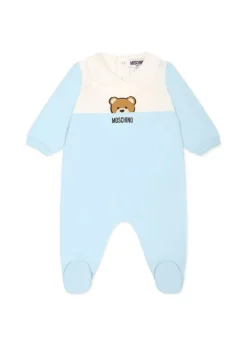 Moschino Kids Tutina Celeste con Stampa per Neonati