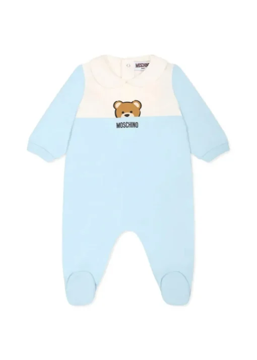 Moschino Kids Tutina Celeste con Stampa per Neonati