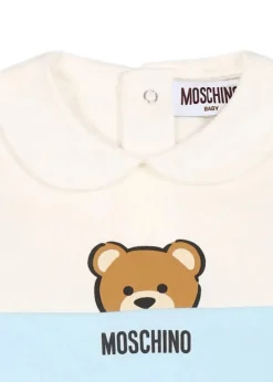Moschino Kids Tutina Celeste con Stampa per Neonati
