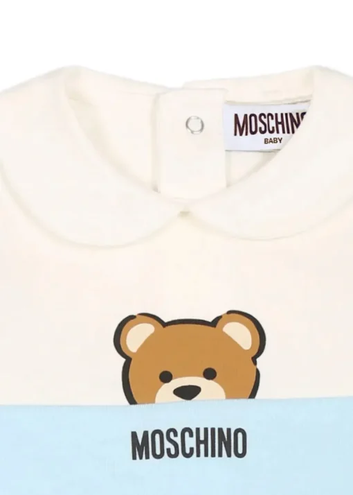 Moschino Kids Tutina Celeste con Stampa per Neonati