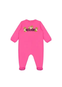 Moschino Kids Tutina Fucsia con Stampa Teddy per Neonate