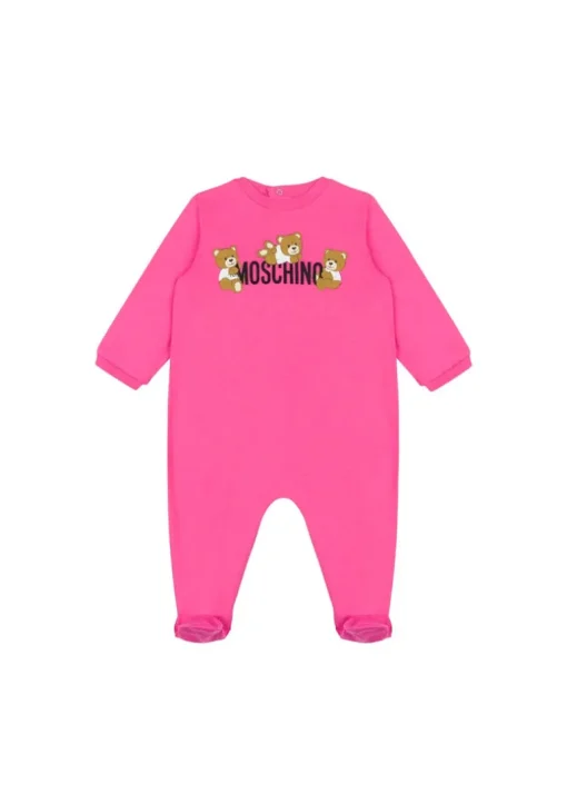 Moschino Kids Tutina Fucsia con Stampa Teddy per Neonate