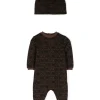 Moschino Kids Tutina Marrone con Cappellino Monogram per Neonate