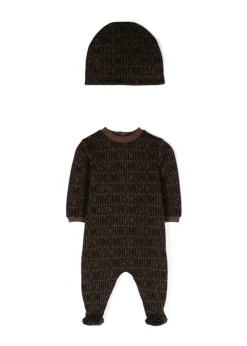Moschino Kids Tutina Marrone con Cappellino Monogram per Neonate