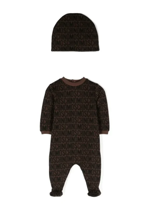 Moschino Kids Tutina Marrone con Cappellino Monogram per Neonate