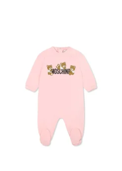Moschino Kids Tutina Rosa con Stampa Teddy per Neonate