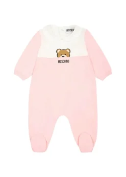 Moschino Kids Tutina Rosa con Stampa per Neonate