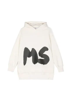 MSGM Kids Abito Crema con Cappuccio con Logo per Bambine