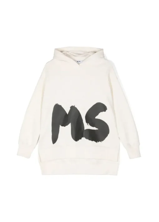 MSGM Kids Abito Crema con Cappuccio con Logo per Bambine