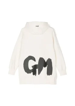 MSGM Kids Abito Crema con Cappuccio con Logo per Bambine