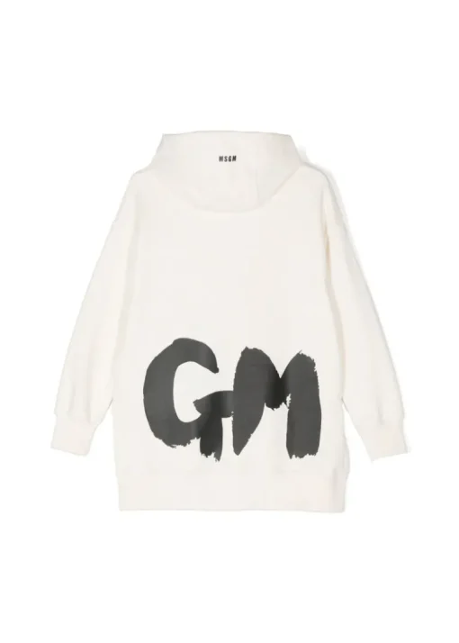 MSGM Kids Abito Crema con Cappuccio con Logo per Bambine