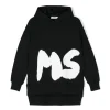 MSGM Kids Abito Nero con Cappuccio con Logo per Bambine